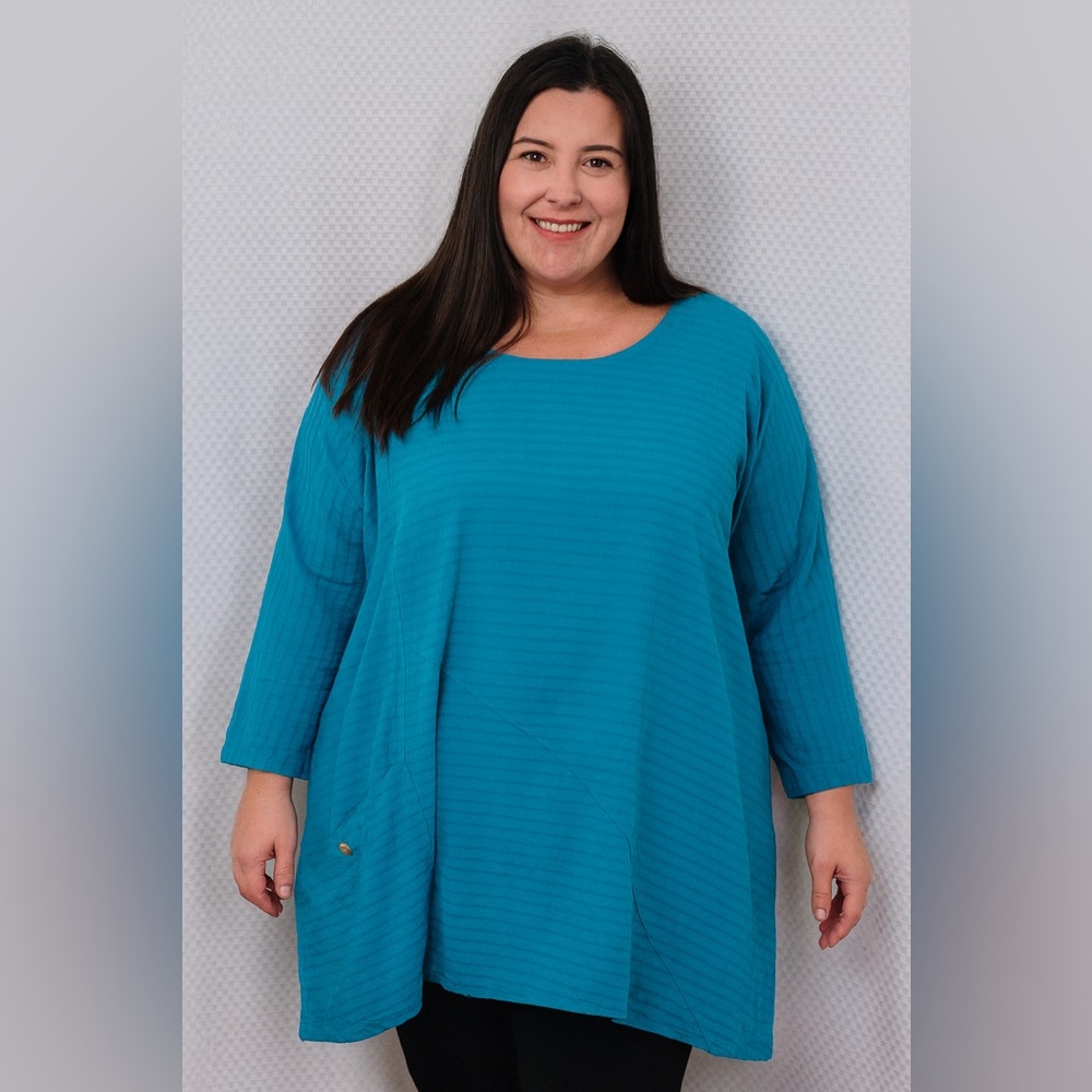 Vermont Country Store 1x Top Shirt Blouse Lagonlook Texture 3/4 Sleeve Popover